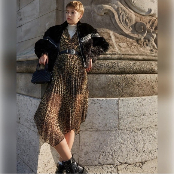 Kooples • Pleated Leopard Print Midi Dress - Picture 9 of 11